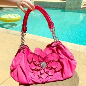 Hot pink flower slouch handbag